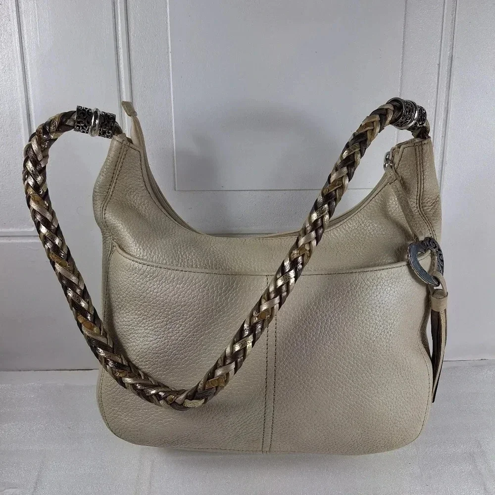 Brighton Barbados Ziptop Hobo Pearl Leather Bag Purse - Picture 9 of 13